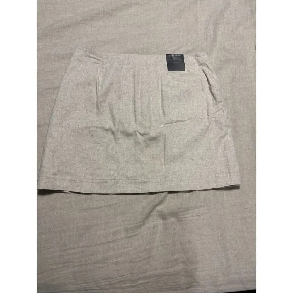 Banana Republic Skirt Womens Size 14 Linen Blend Button Front Mini NEW